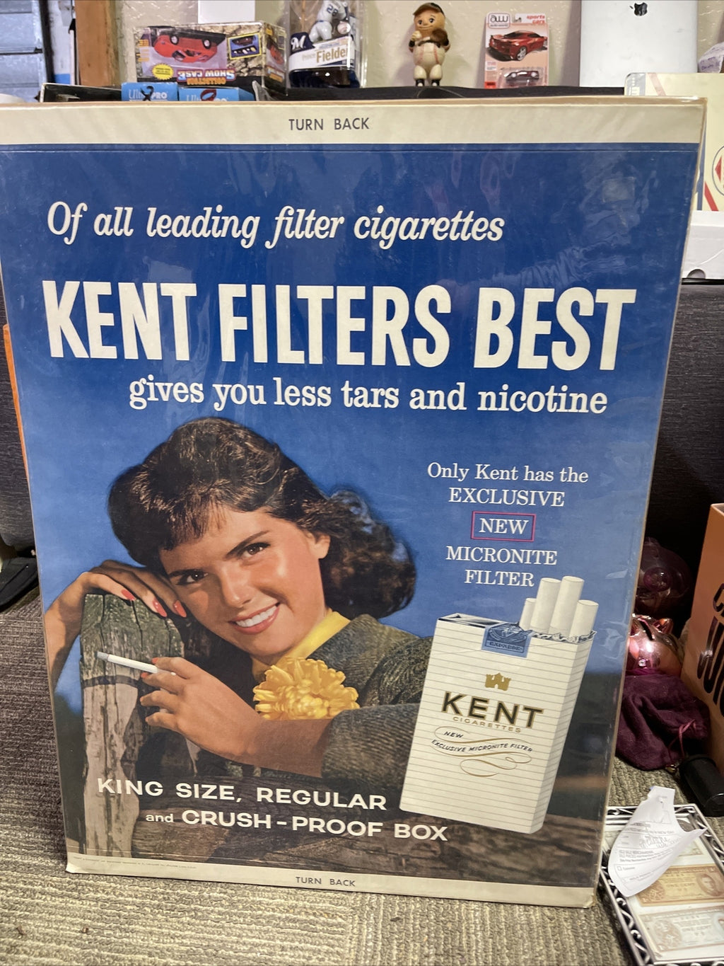 Vintage Antique 1950-60s General Store Display Sign Kent Cigarettes 24”x18”0