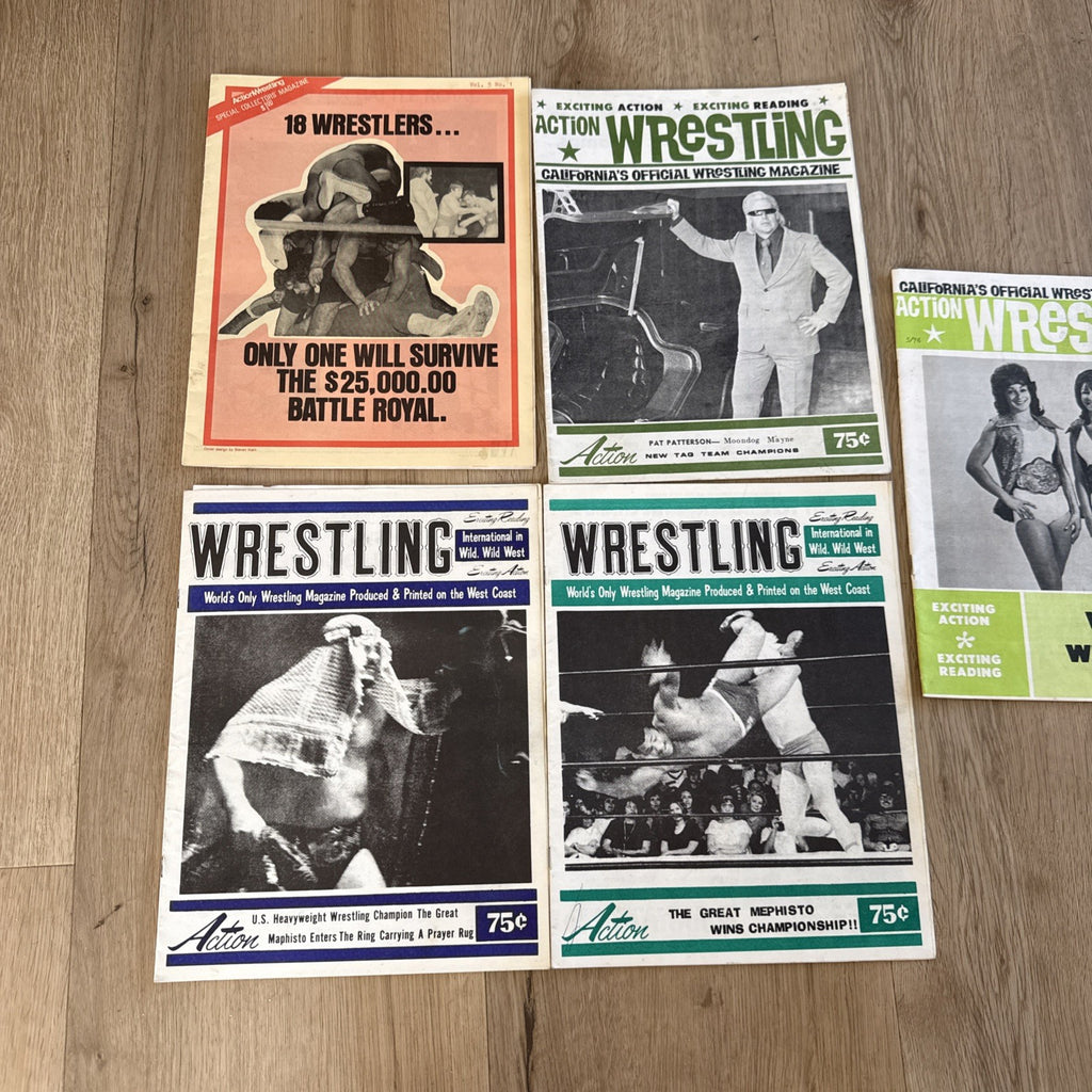 Lot of 5 Vintage 1960s-70s Wrestling Magazines Action Big Time Women Wrestlers1
