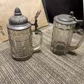 Antique lot of 2 Lidded Cut Glass Mug German Beer Stein pewter top0