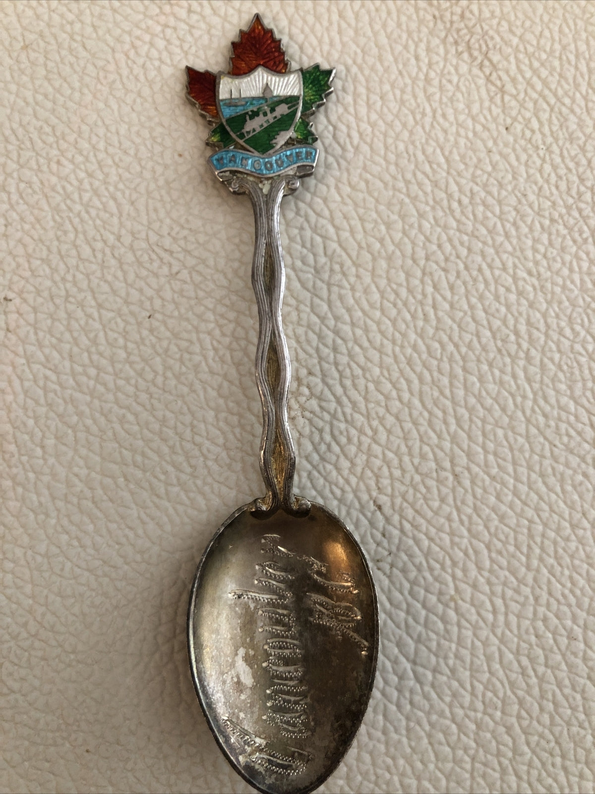 1920s VANCOUVER B C  Canada Souvenir Sterling Spoon Enameled0