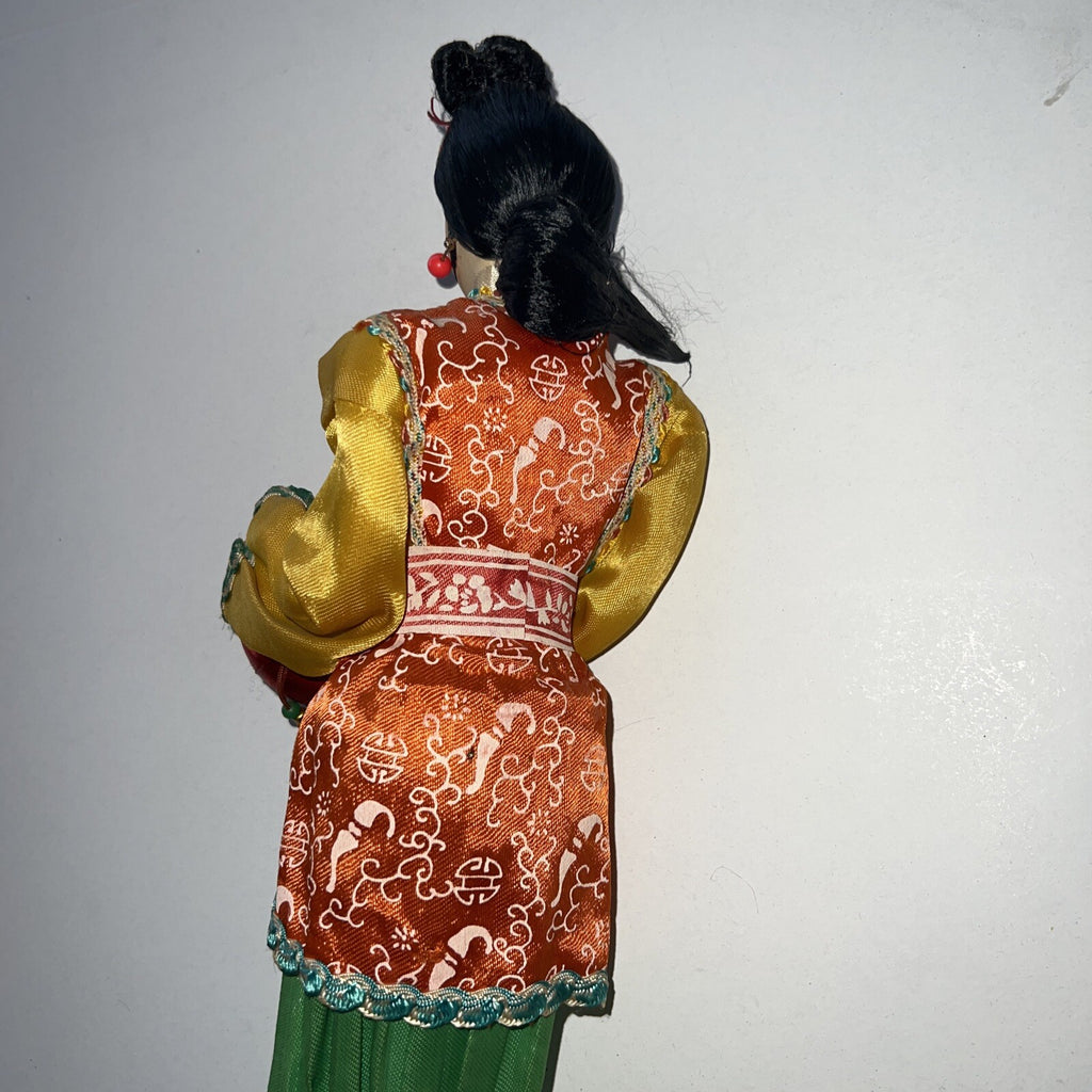 Lot of 3 Beautiful Antique Asian Folk Art Standing Dolls Handmade 16”,12”,7”8
