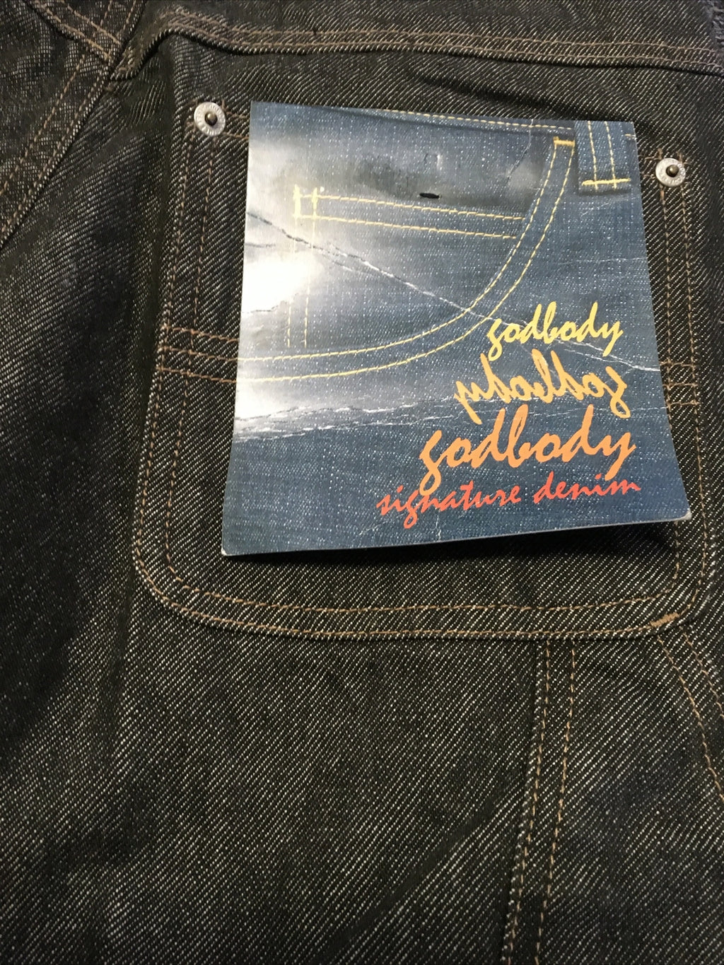 Nos Vintage Godbody Hip Hop Logo Blue Denim Jeans Sz  90's POP Hip Hop Baggy4