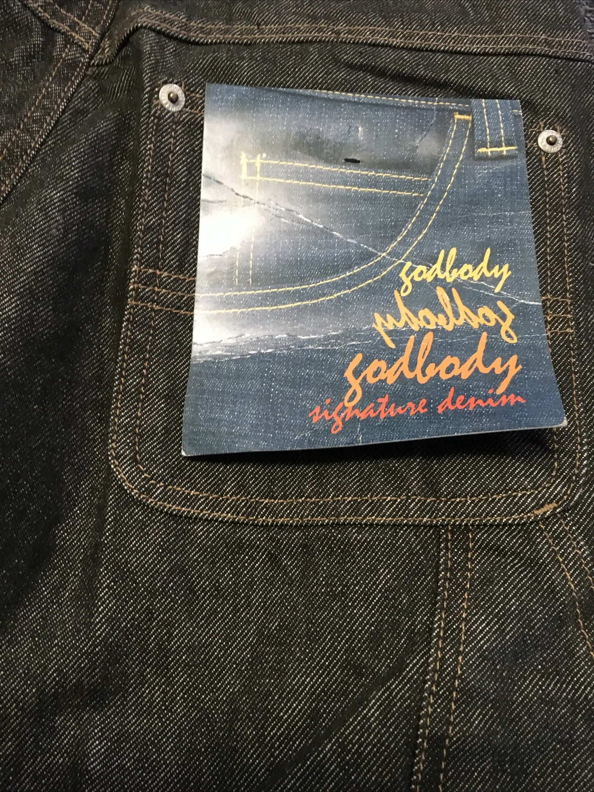 Nos Vintage Godbody Hip Hop Logo Blue Denim Jeans Sz  90's POP Hip Hop Baggy4