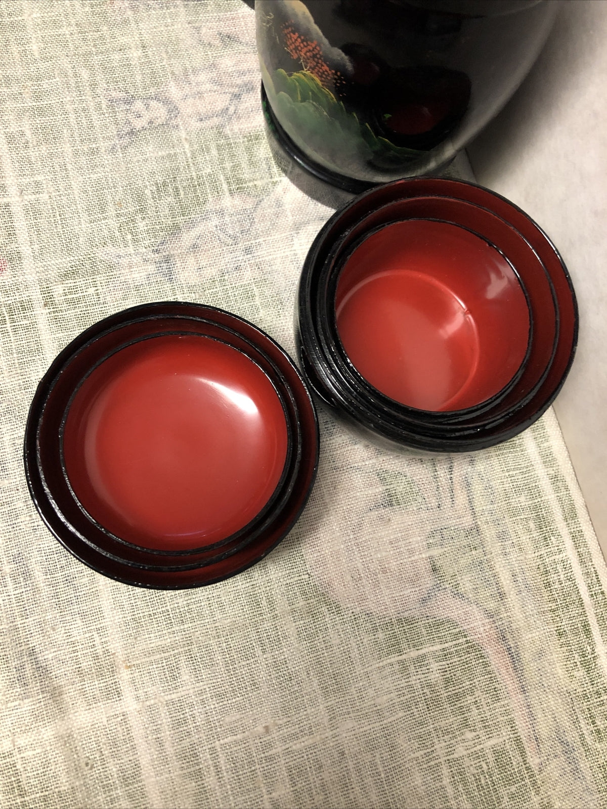 Vintage Fujian Lacquer Ware Asian Black Hand Painted Lot Of 69