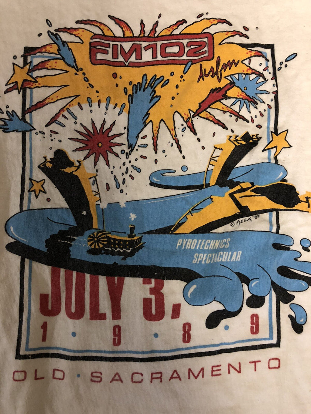 Vintage 1989 FM102 Old Sacramento Graphic T Shirt Mens Large Stedman1