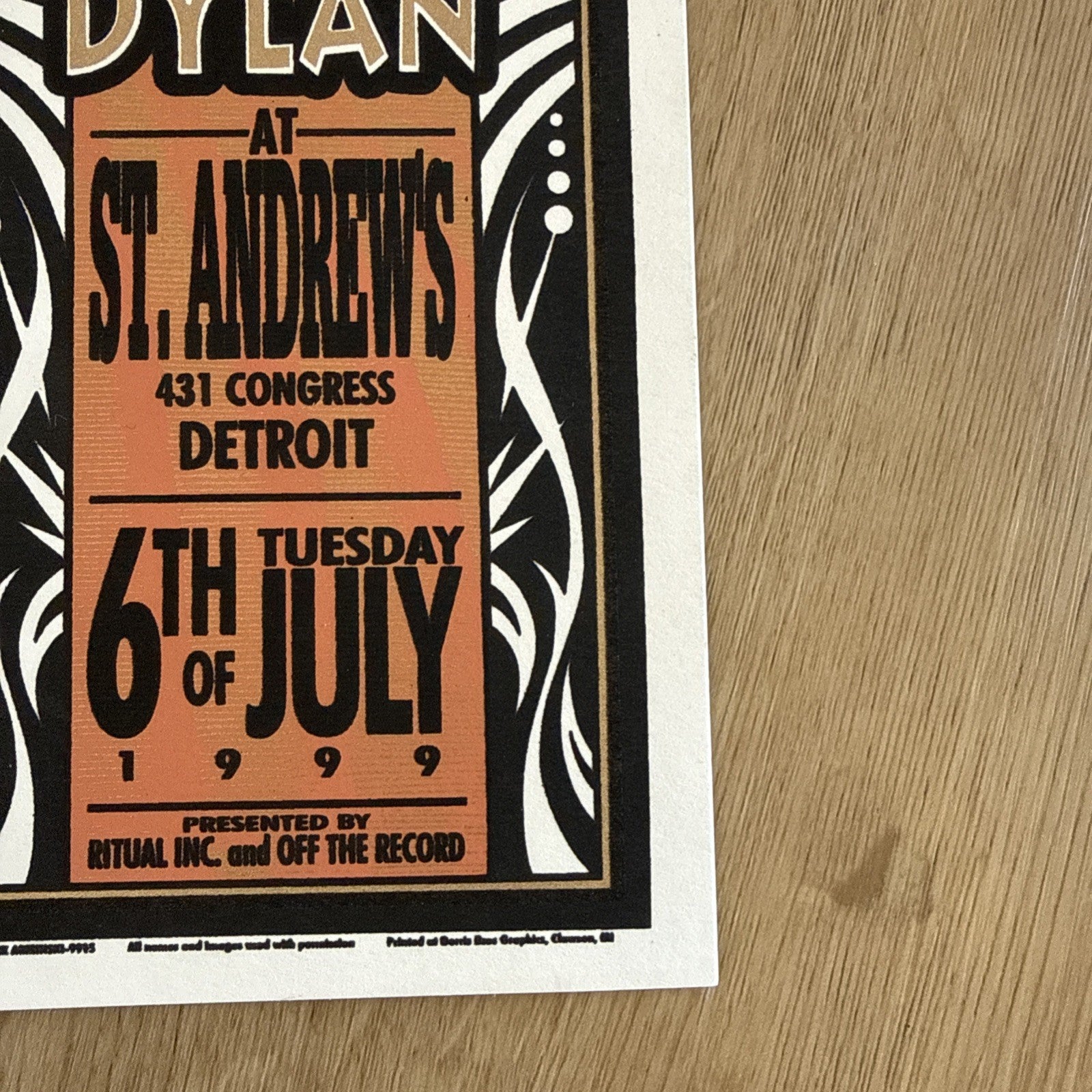 Bob Dylan Original Poster Handbill St. Andrews Detroit 1999 Mark Arminski NM3