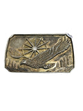 Vintage Original Metal Belt Buckle "Eagle and Jeweled Sun above Trees"0