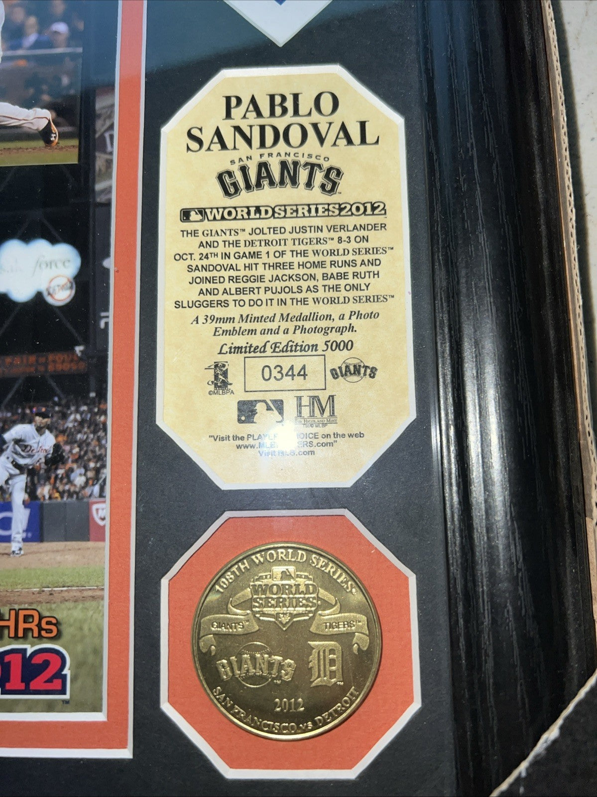 Pablo Sandoval Giants 2012 World Series 3 HR Plaque Highland Mint #344/50001
