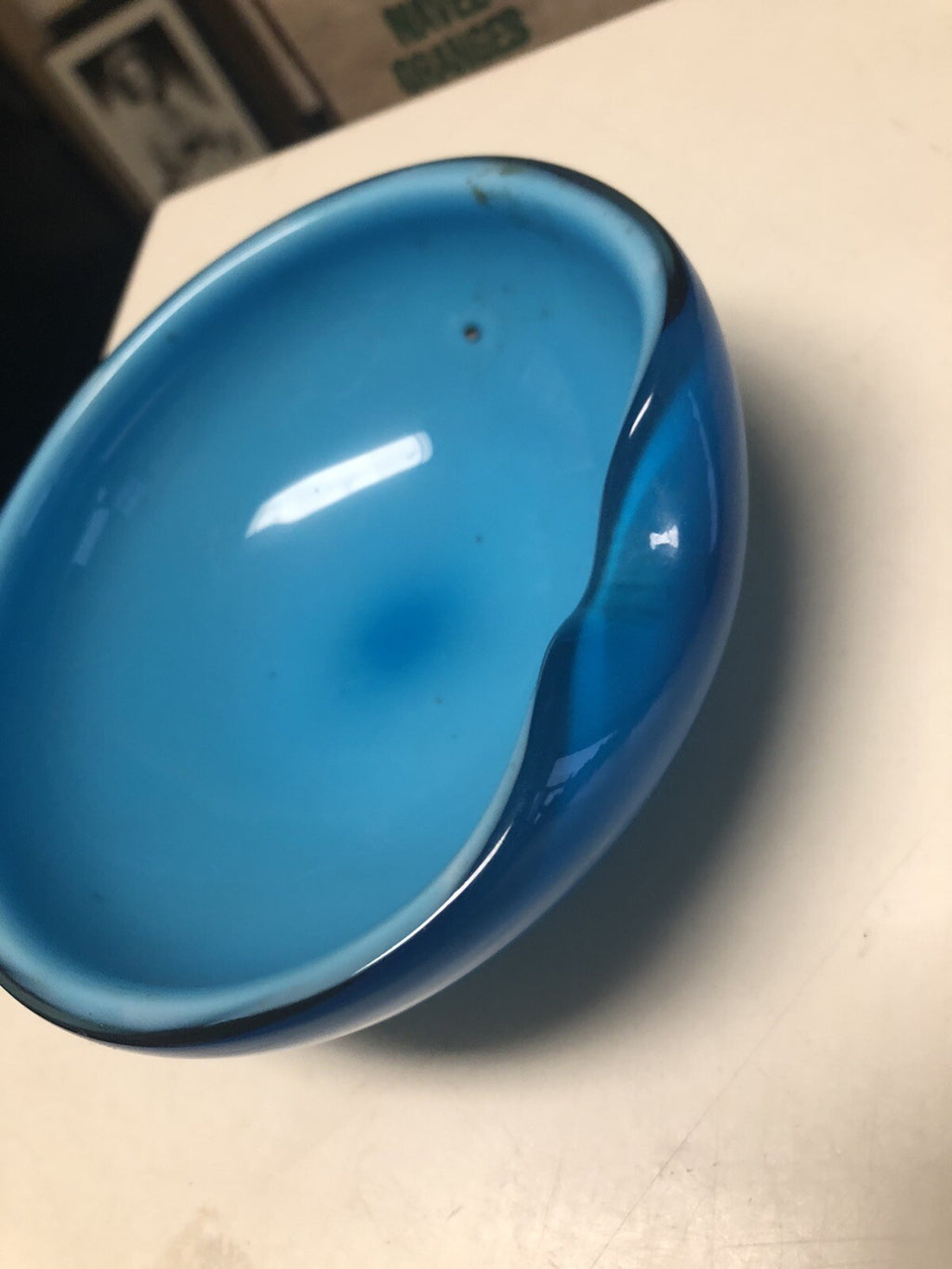 Vintage Two Toned Blue Glass Bowl 5”x2”1