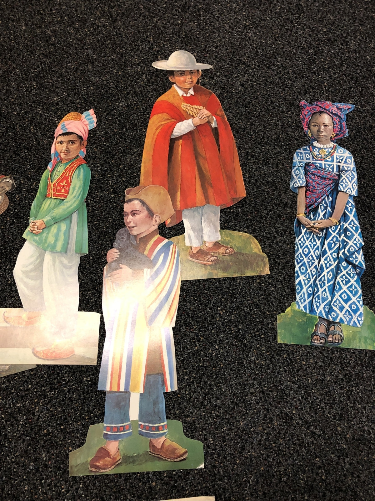 8 Vintage UNICEF FESTIVAL FIGURES Cut Classroom Holiday Decoration Carrington4