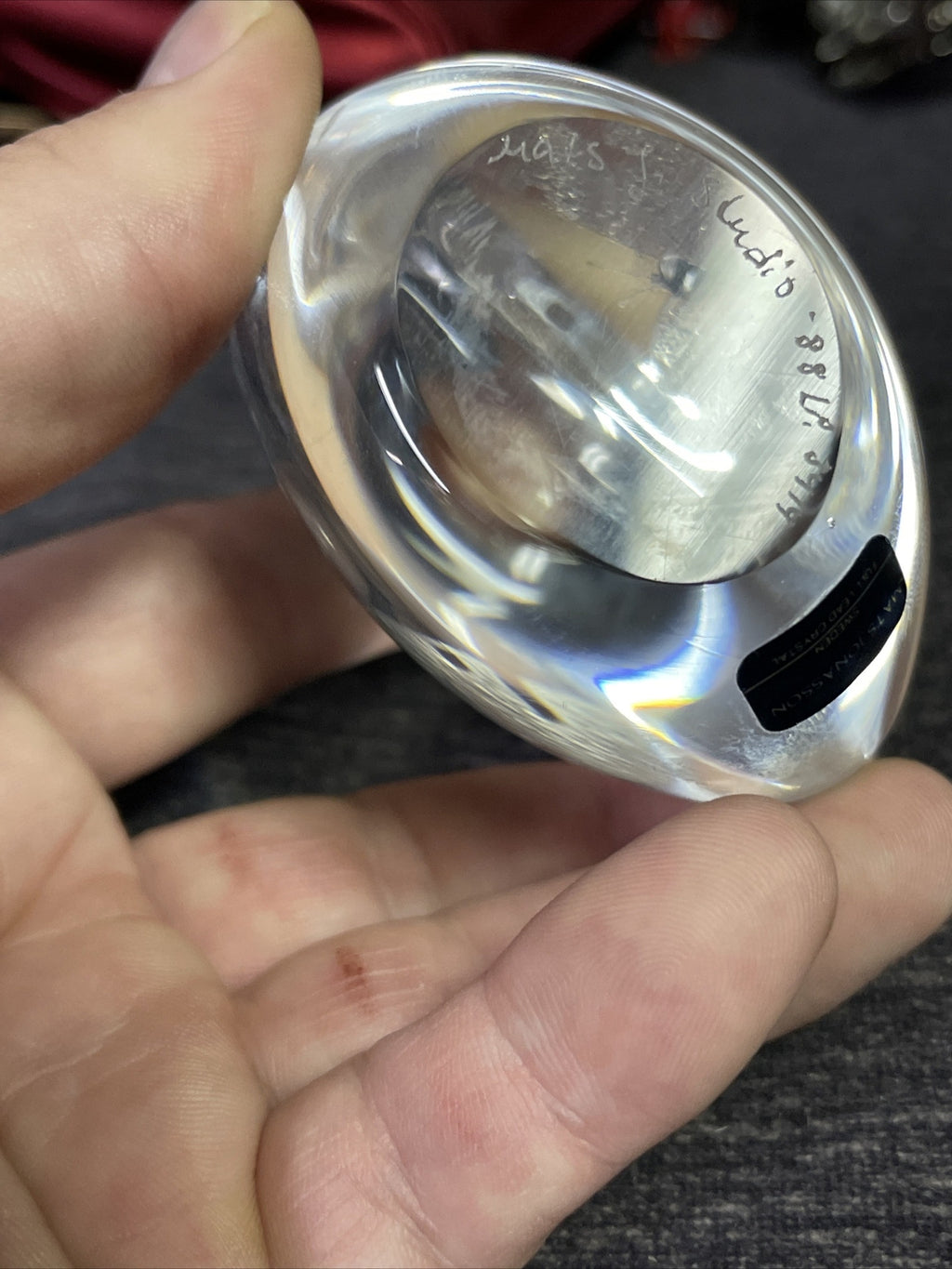 Mats Jonasson Butterfly Paperweight Clear Sculpture Etched Signed Plus Sticker5