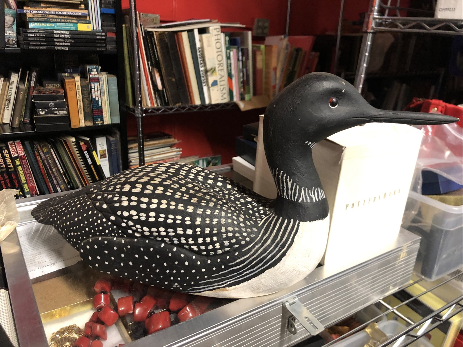Vintage Carving of a Wood Duck signed river Jim Washington 20” x 6” x 5”1