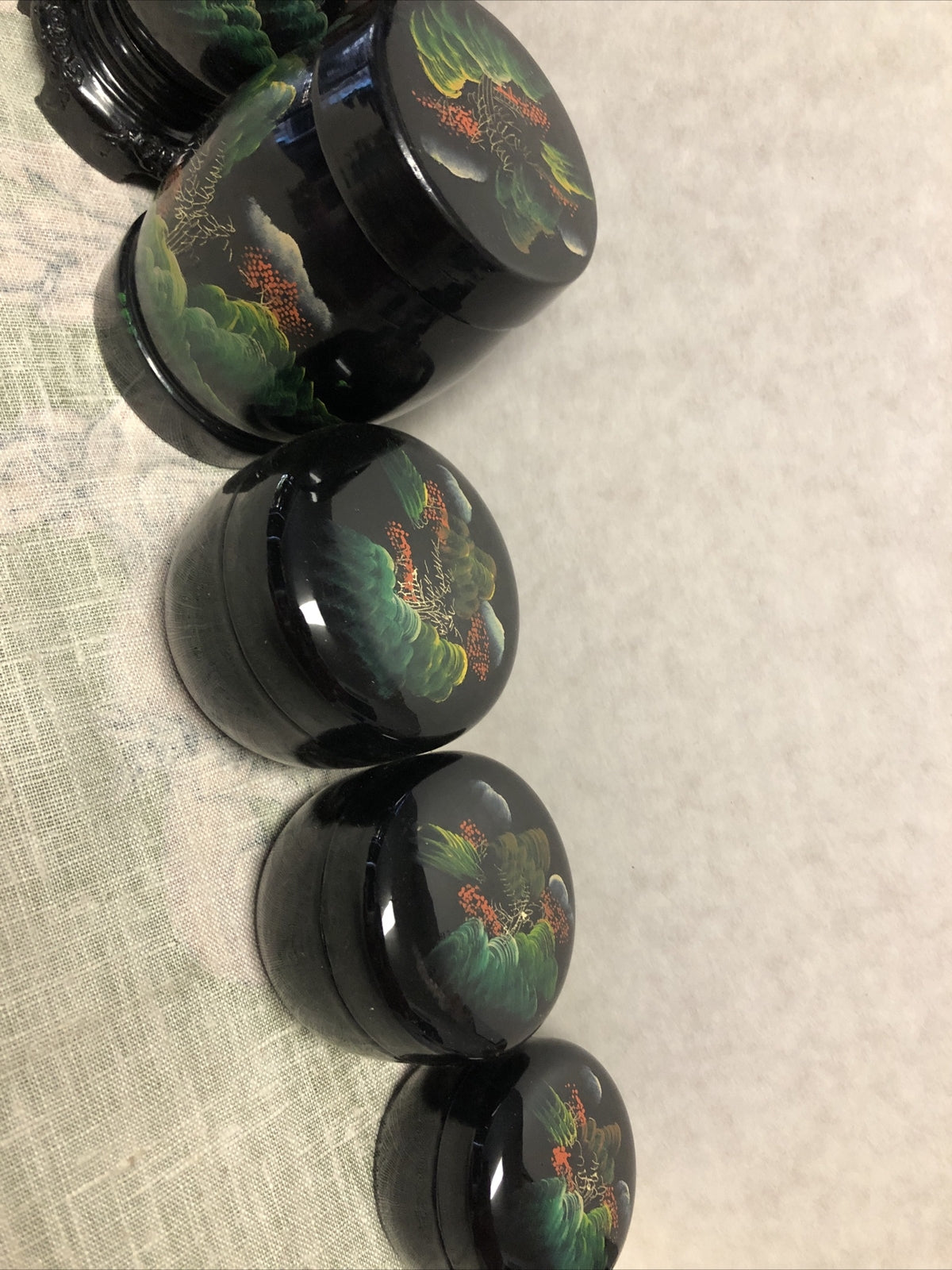 Vintage Fujian Lacquer Ware Asian Black Hand Painted Lot Of 63