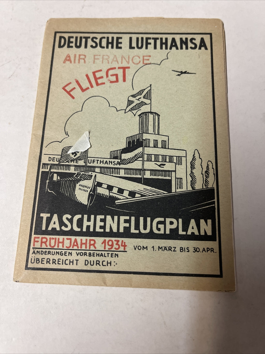 Lufthansa Air France AIRLINE March 1934 TIMETABLE SCHEDULE Brochure flight cover0