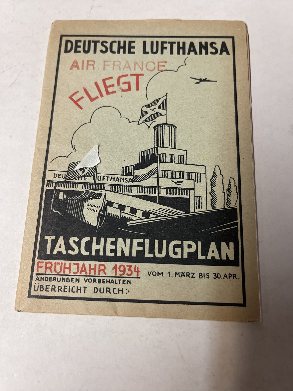 Lufthansa Air France AIRLINE March 1934 TIMETABLE SCHEDULE Brochure flight cover0