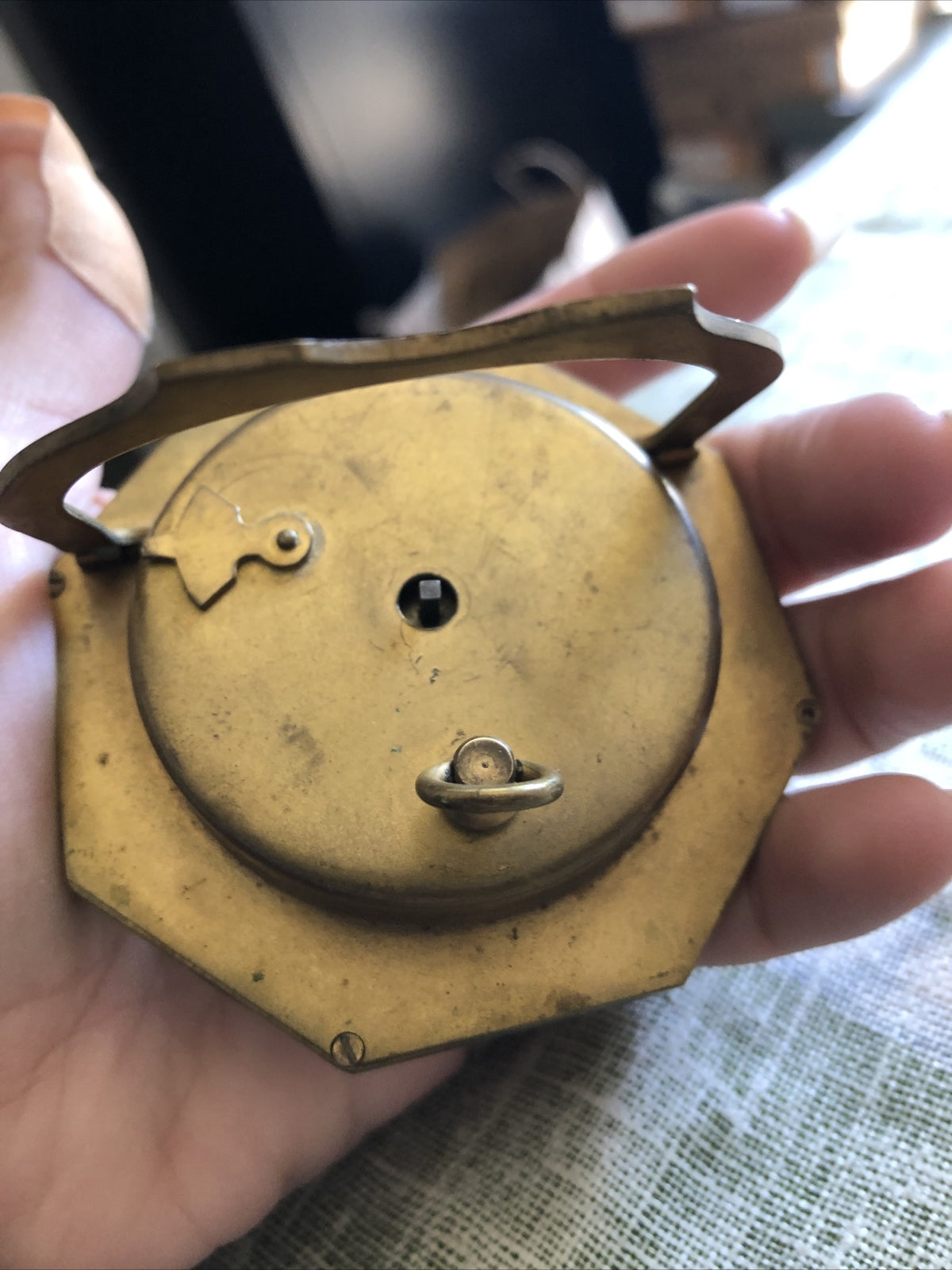 Antique Swiss 8 Days Pocket Watch Clock With Stand Swiss Made 3”x3”6