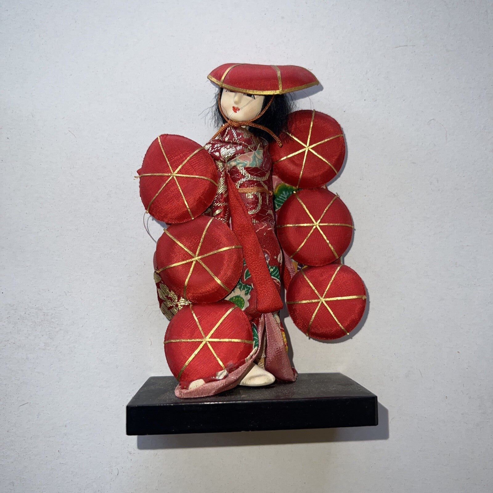 Lot of 3 Beautiful Antique Asian Folk Art Standing Dolls Handmade 16”,12”,7”4