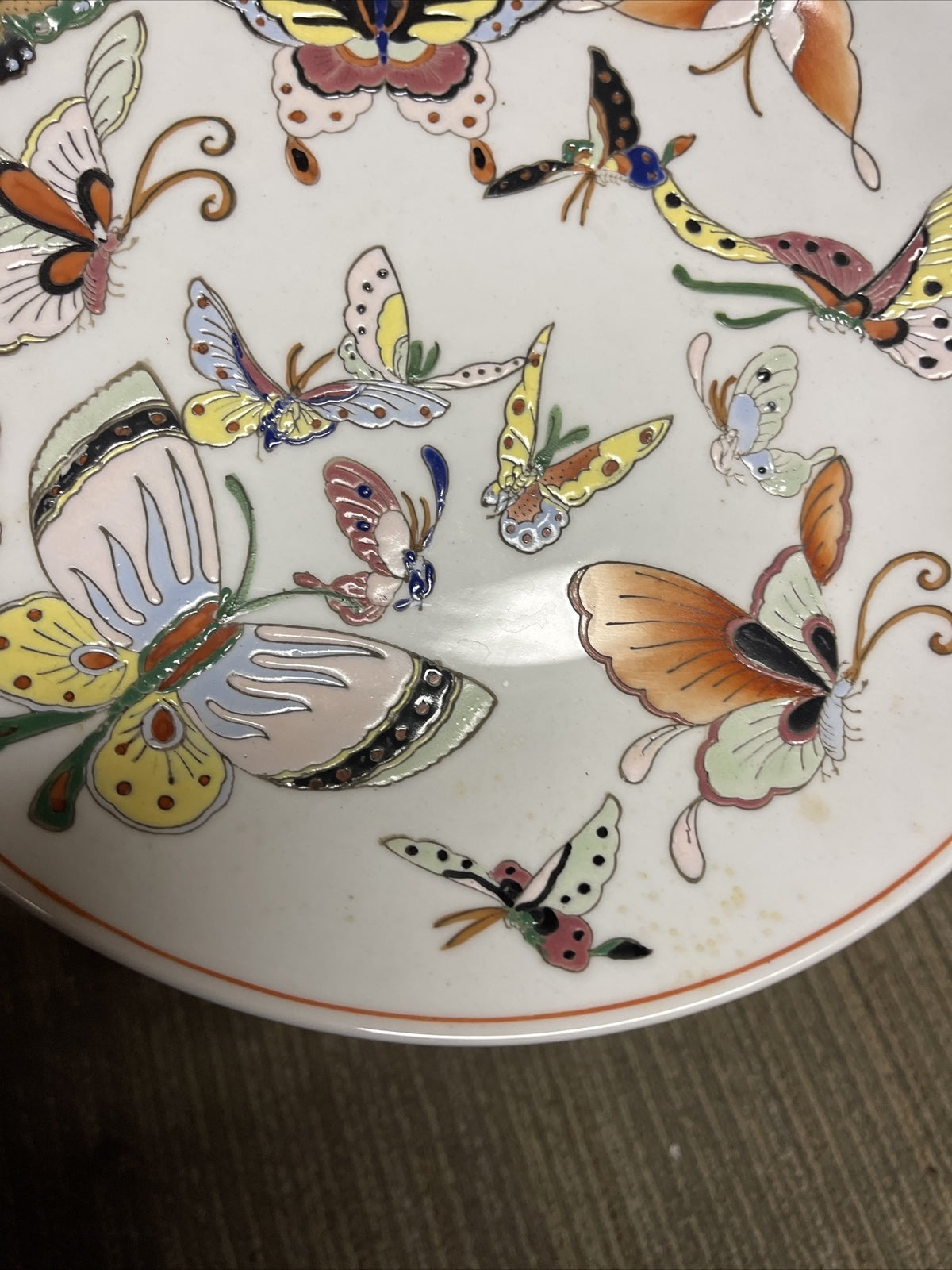 Signed Hayashi  Butterfly Japanese Porcelain  Charger Plate 10”4