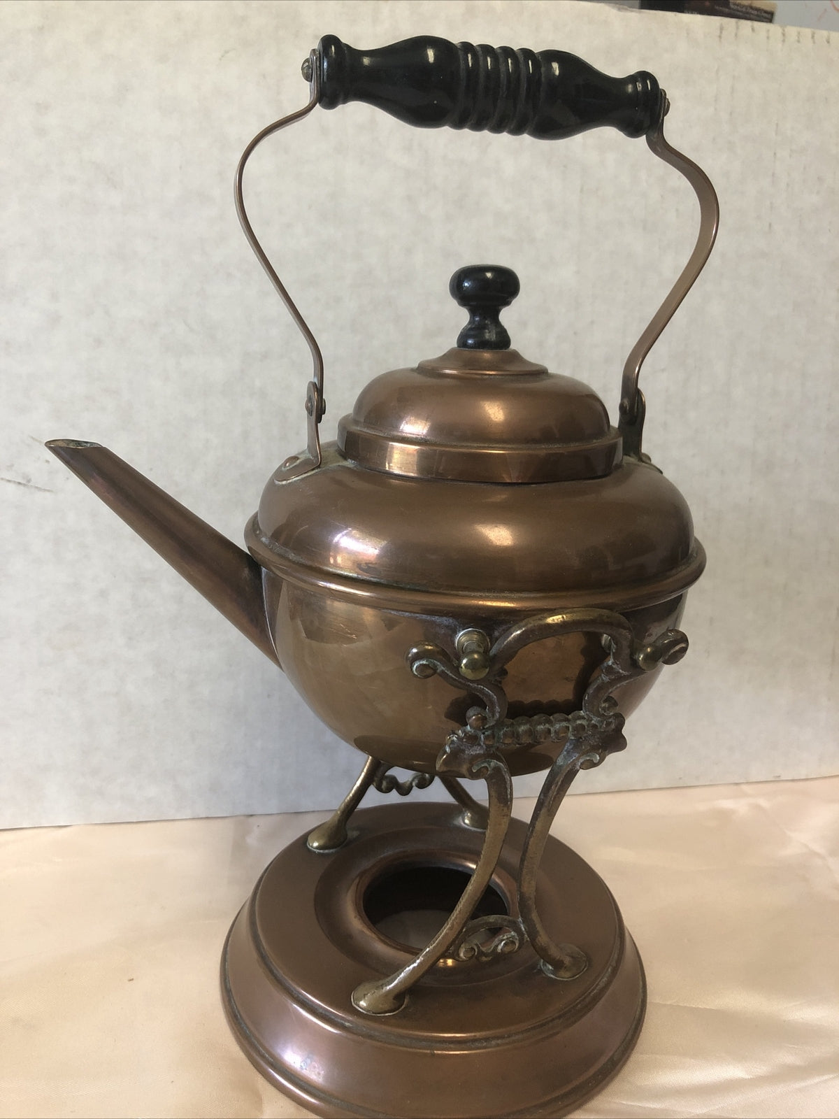 Antique S&C Trade Mark Copper Teapot With Stand & Burner1