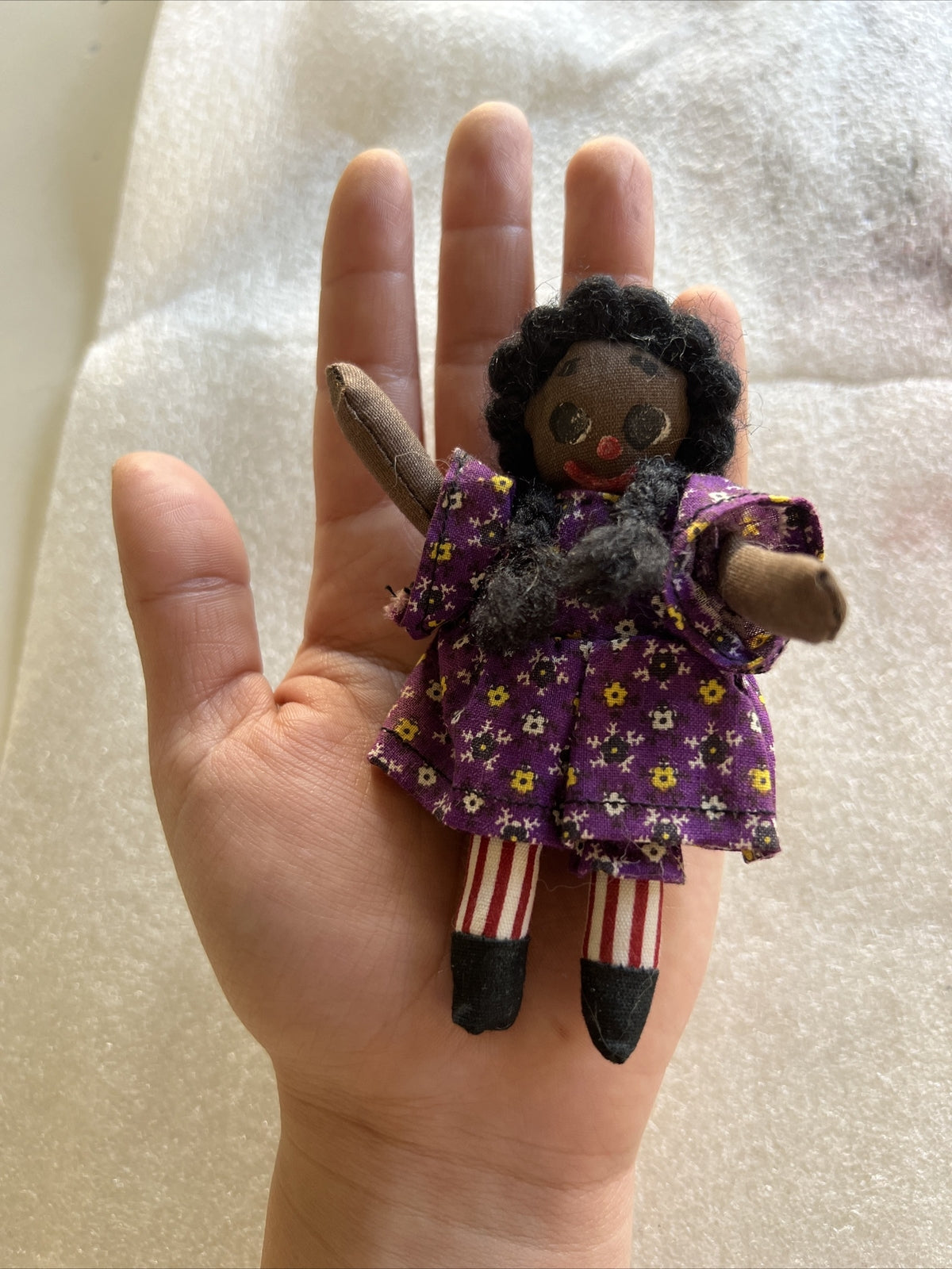 4” Cute Tiny Colombian Style? Art Cloth Doll Painted Face Hand Made1