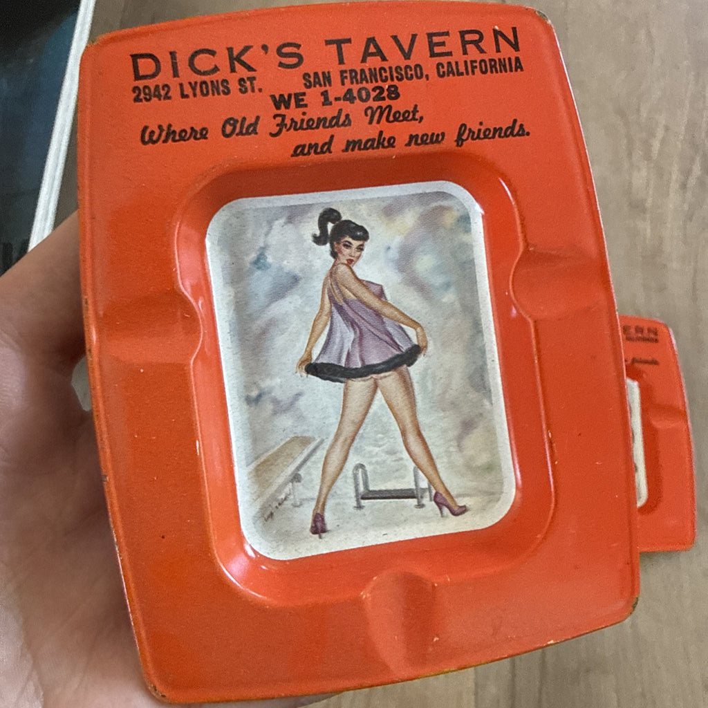 Vintage Dicks Tavern San Francisco Tin Pinup Girl Advertising Ashtray Lot3