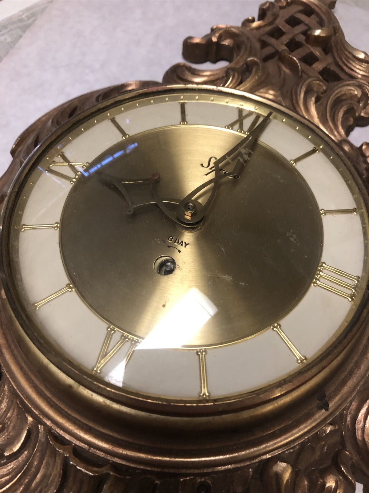 Vintage Syroco 8 Day German Wall Clock 22”x11” Not Working3