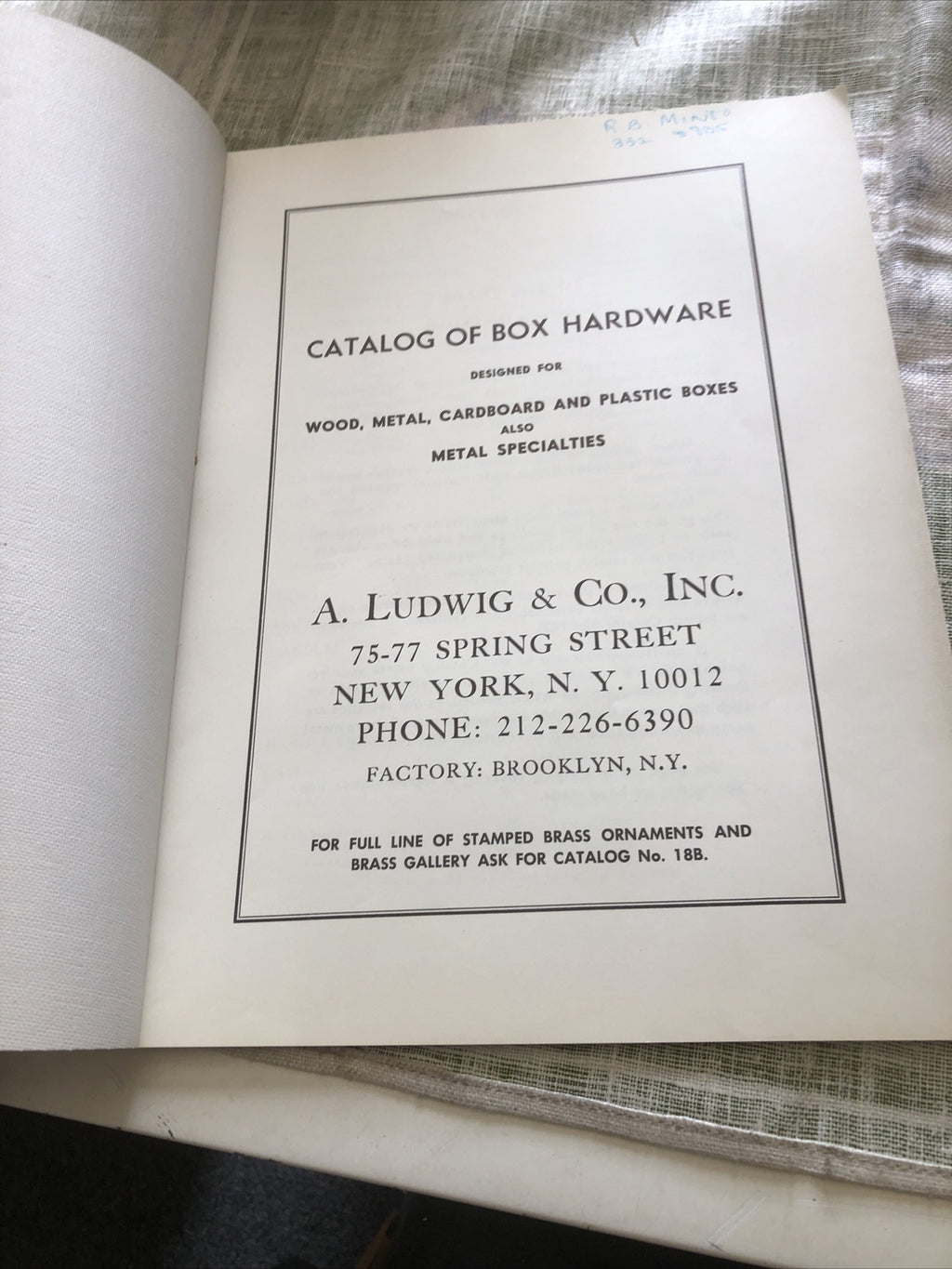 Vintage Box Hardware And Metal Specialties Catalog No.22 by A. Ludwig & Co.,NY1