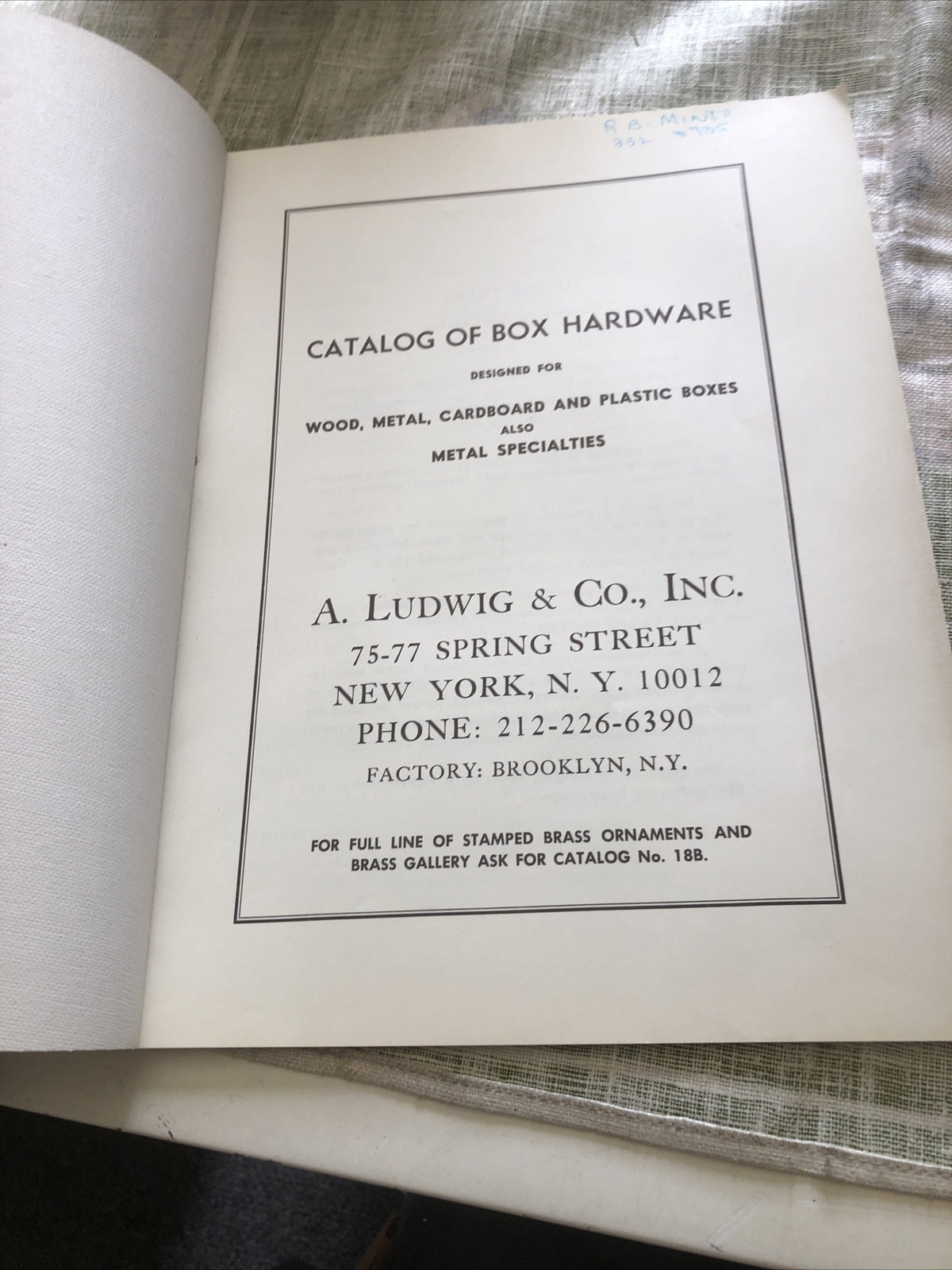 Vintage Box Hardware And Metal Specialties Catalog No.22 by A. Ludwig & Co.,NY1