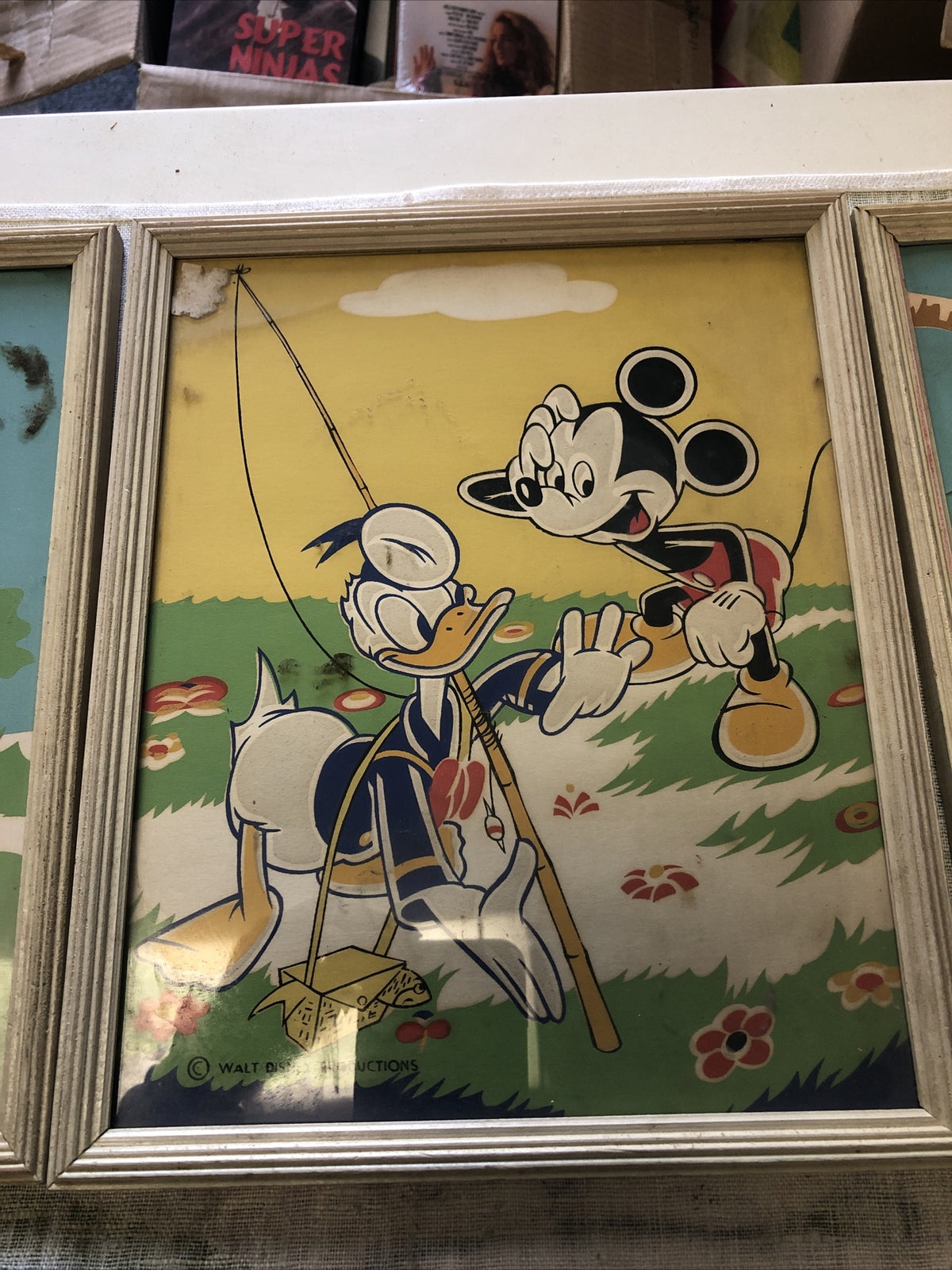 Lot Of 3 Vintage Walt Disney Framed Pictures Bambi Mickey Mouse Donald Duck2