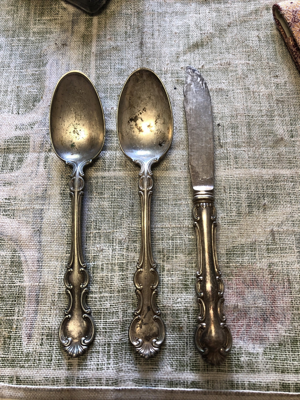 Antique R Wallace Spoons & Knife Lot Of 3 Silverware0