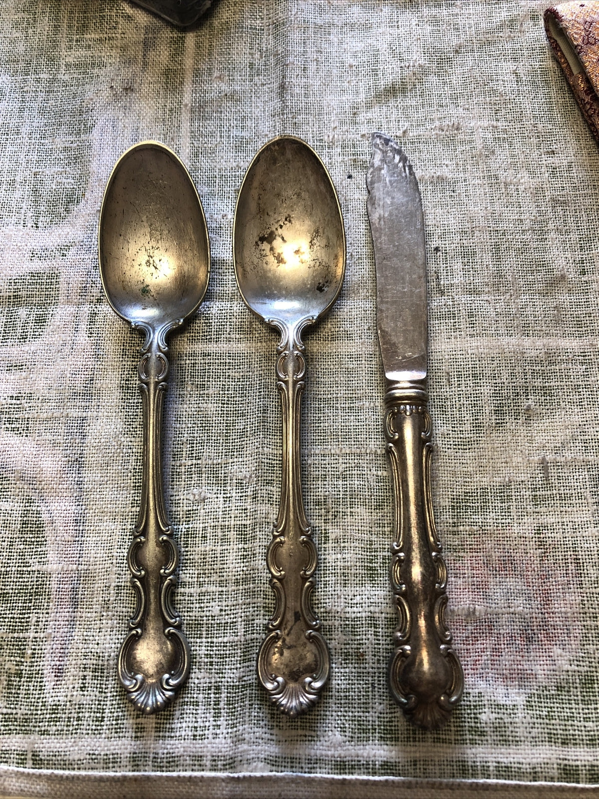 Antique R Wallace Spoons & Knife Lot Of 3 Silverware0