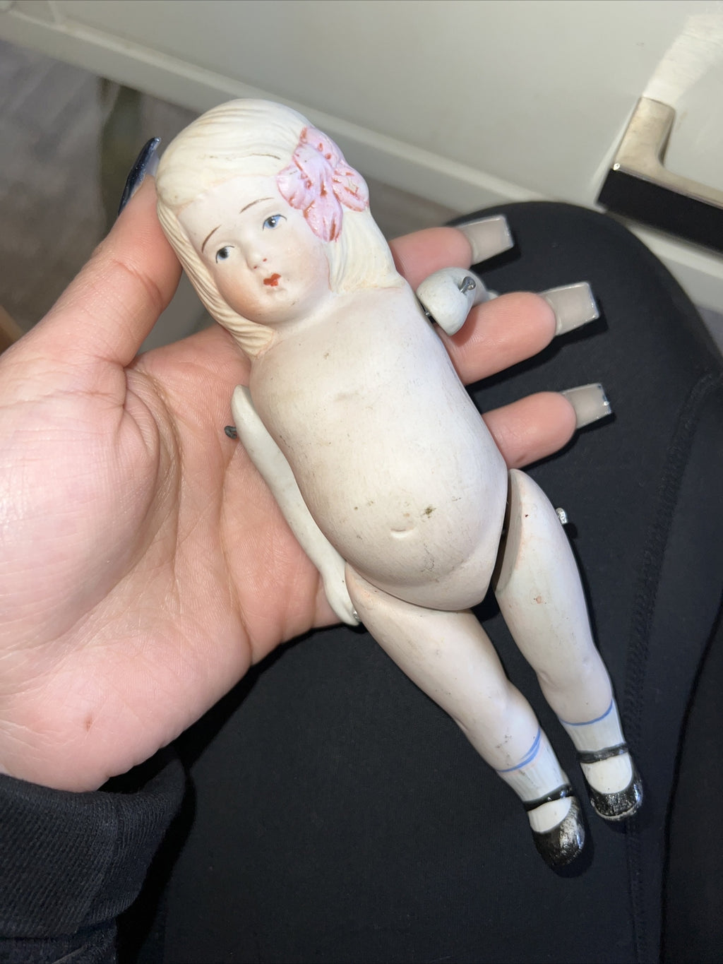 Vintage Antique All Bisque Toddler Doll Figure 6”3