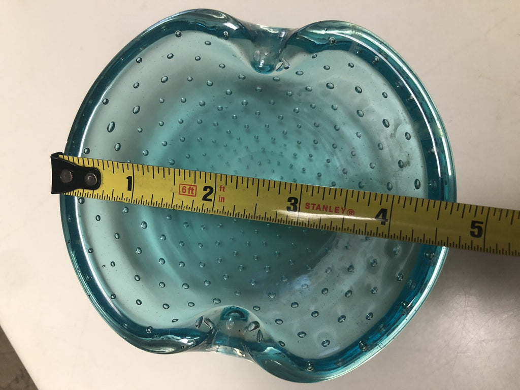 Vintage Art Glass Bubbles Glass Bowl Blue Green 4.5”x4”3