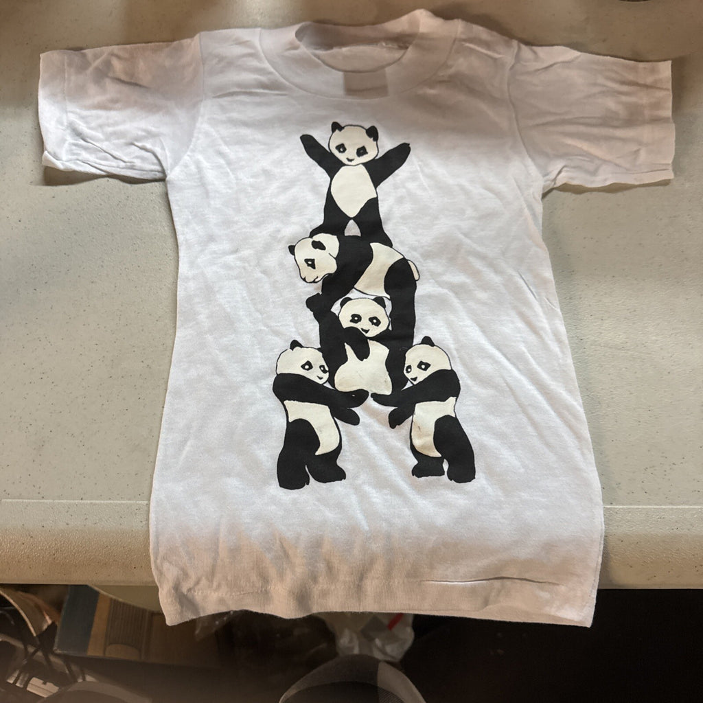 Vintage Gymnastics Panda T Shirt kids Size Small White  Tee 90s New Old Stock0