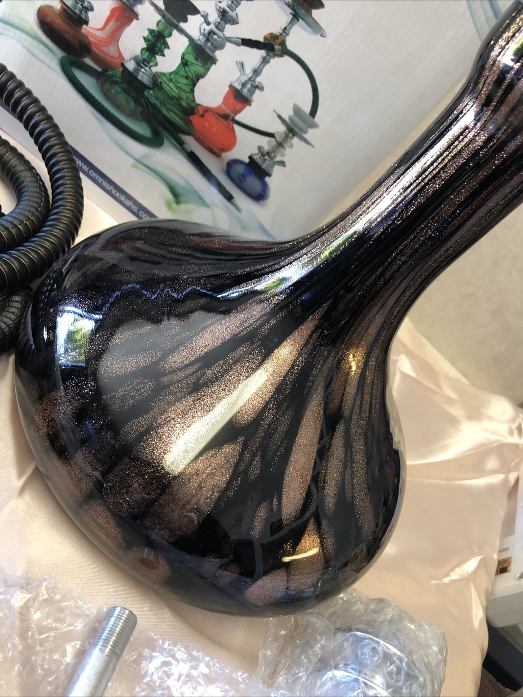 OMNIS World Glass Hookah Brown/Black Hookah W/ All Parts Box Is Damaged2