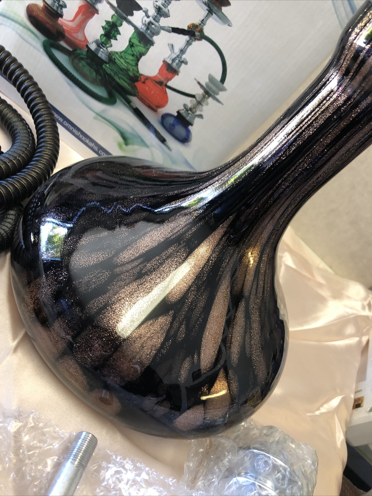 OMNIS World Glass Hookah Brown/Black Hookah W/ All Parts Box Is Damaged2