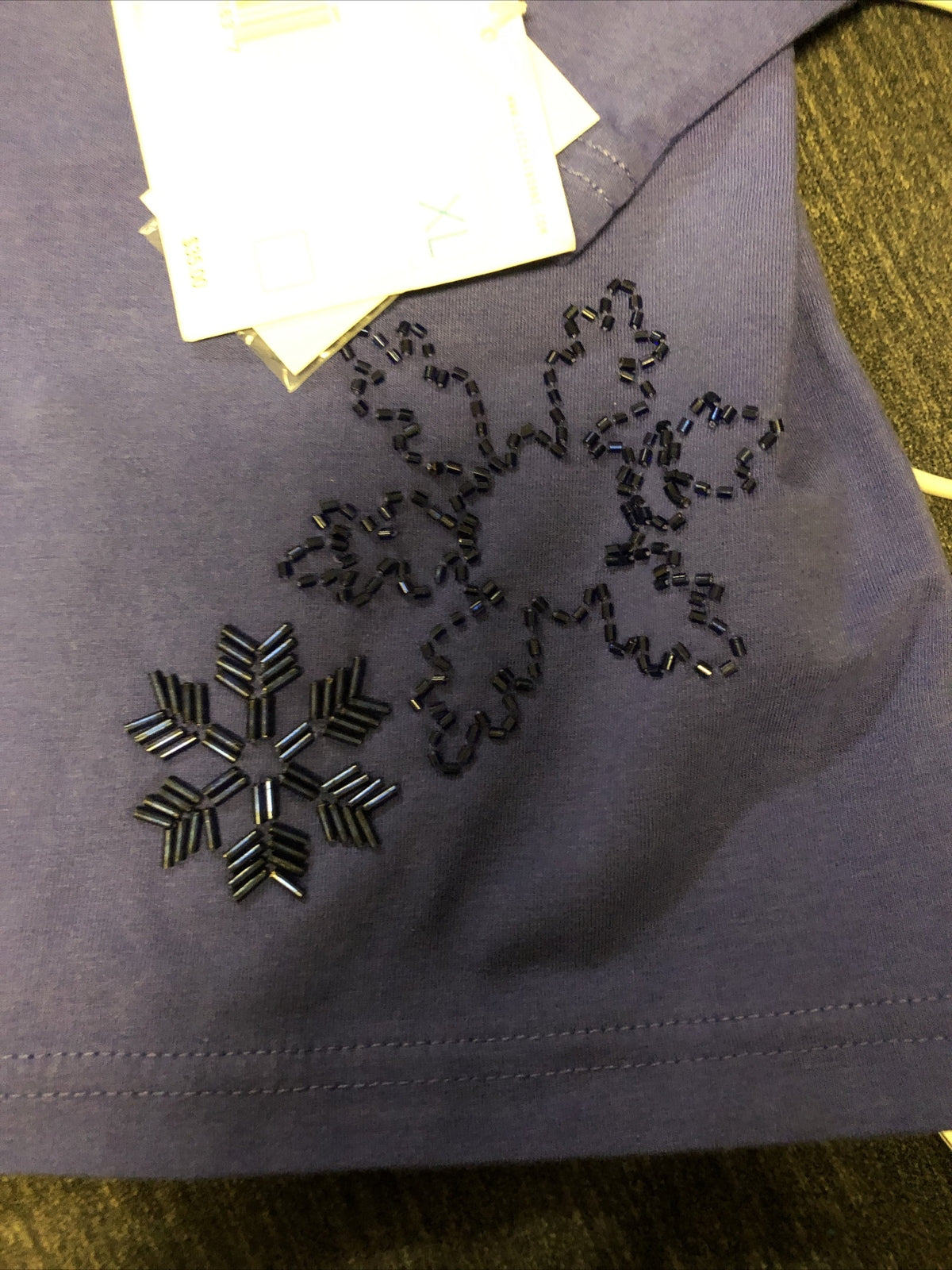NWT Liz Claiborne Purple Long Sleeve crew Neck Sequin Snowflake Holiday Shirt1