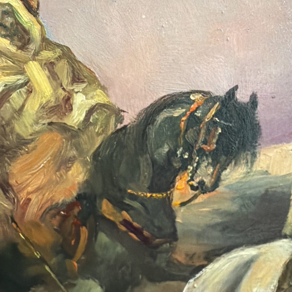 OLD ANTIQUE Ottoman ARAB LANDSCAPE OIL PAINTING Horse MAN MUSLIM Warrior Caravan6