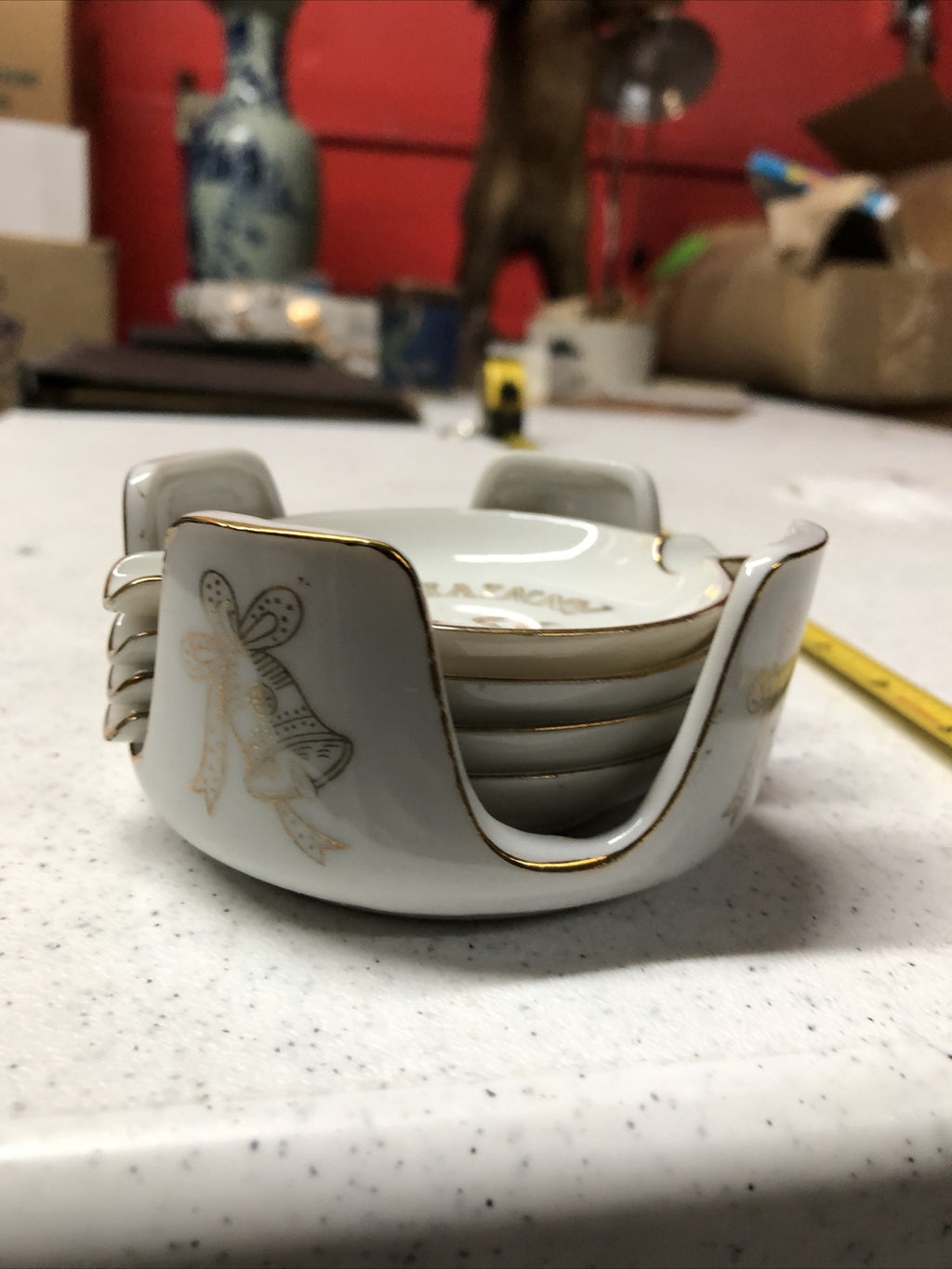 Vintage Lefton Ashtray 50th Anniversary Small Gold White Bone China Japan Set5