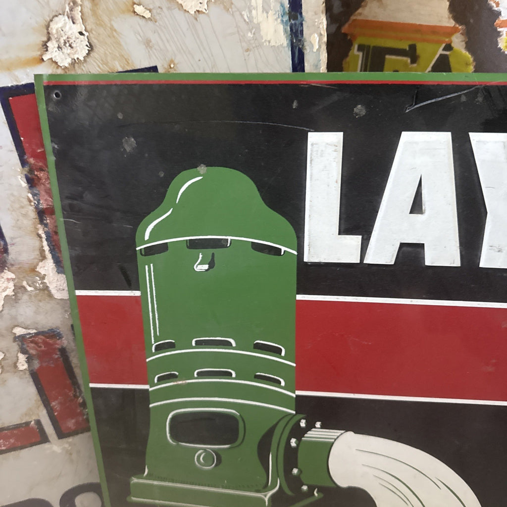 LARGE ORIGINAL LAYNE & BOWLER PUMP PAINTED METAL Not Porcelain SIGN 30X18” LA1