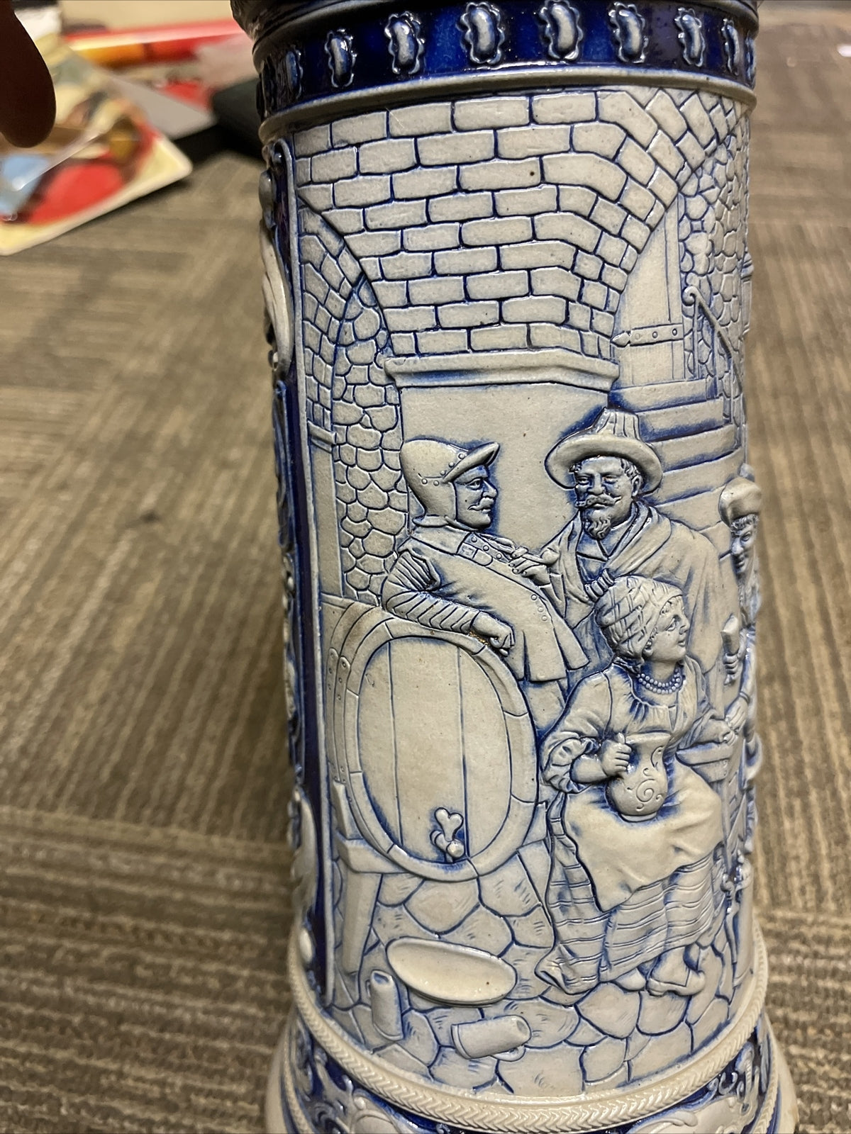 Large Antique Salt-Glazed 2.5L German Beer Stein At The Pub #1195 Cobalt Mug4