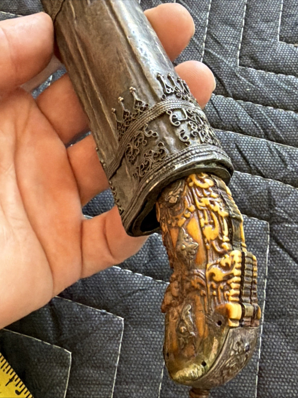 Piha Kaetta Dagger Knife Horn Brass Silver Sheath Wood Antique Sri Lanka Ceylon19