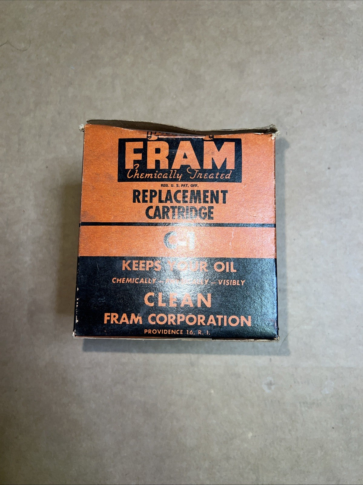 Vintage Fram C-1 Oil Filter Cartridge w/ Box NOS Treated USA2