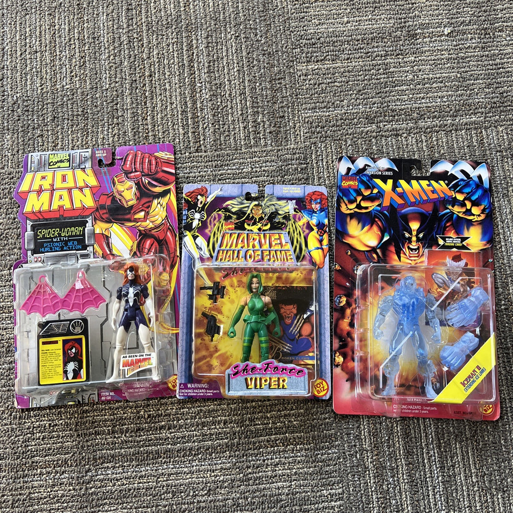 Lot of Three Marvel Comics Vintage Figures, Apider Woman Viper and Iceman II 0