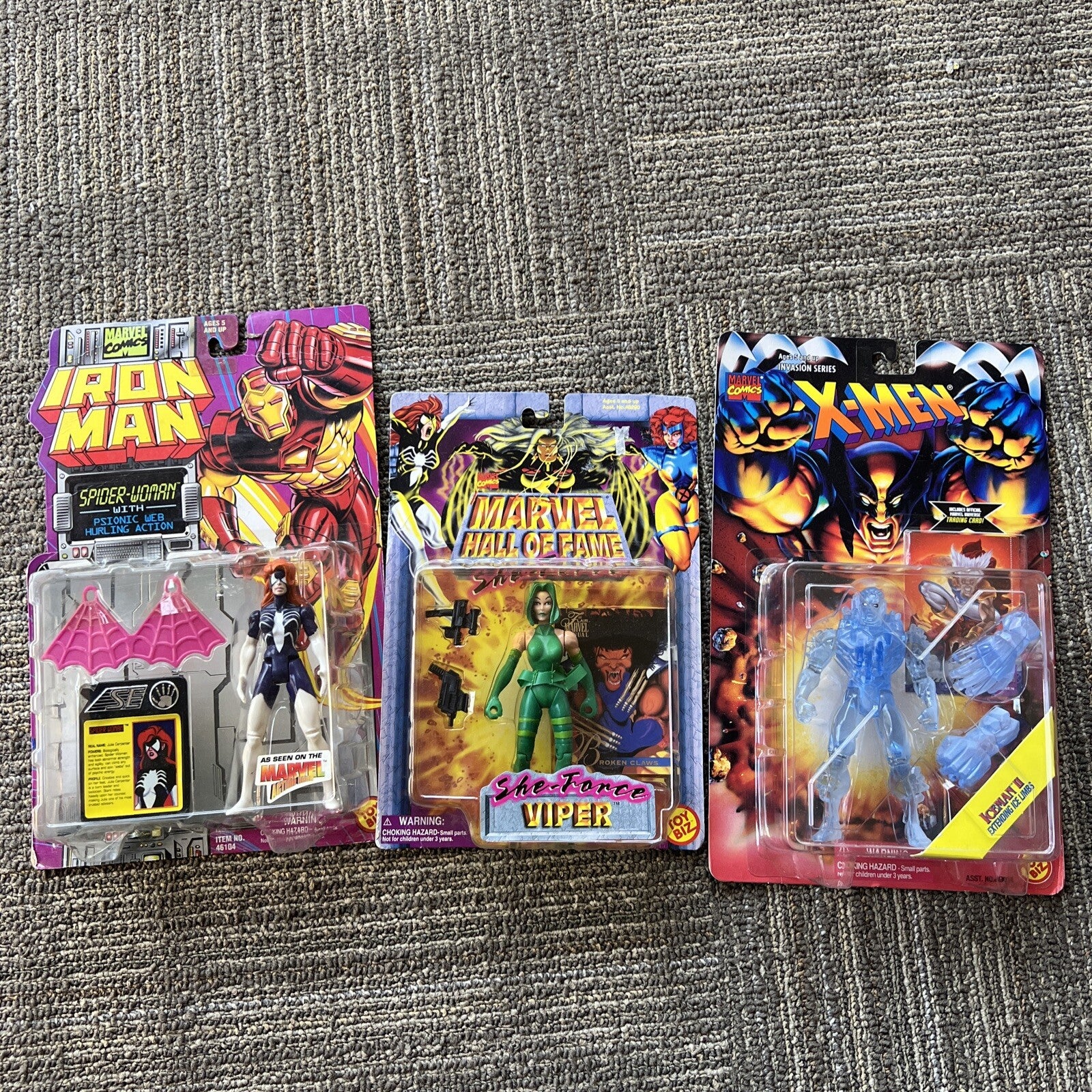 Lot of Three Marvel Comics Vintage Figures, Apider Woman Viper and Iceman II 0