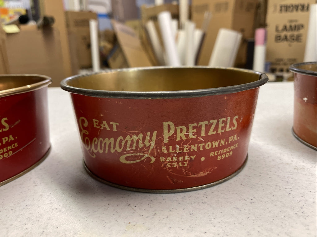 Vintage Advertising Tin Economy Pretzel Bowl Lot Of 3 1940s Allentown PA  7” Dia9