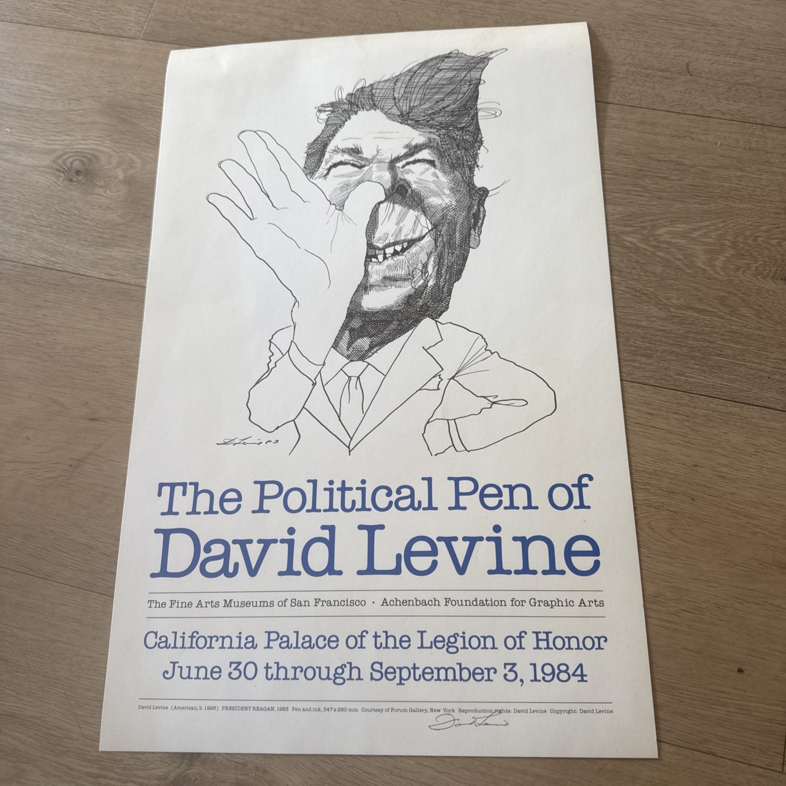 2 David Levine (1926-2009) - Rare signed exhibition Poster San Francisco CA 19841