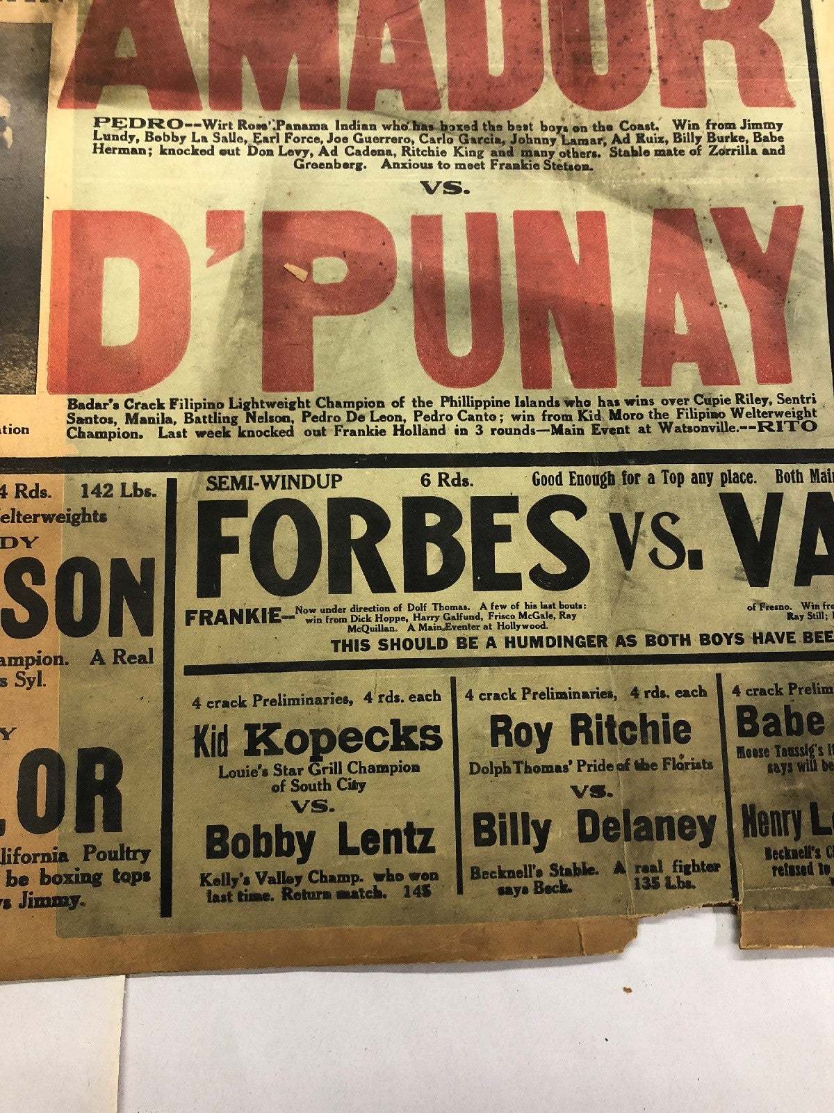 EXTREMELY RARE 1929 Pedro Amador Vs. D’Punay boxing poster onsite only one known3