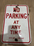 Vintage Porcelain enamel steel No Parking Sign California  City Of Fresno0