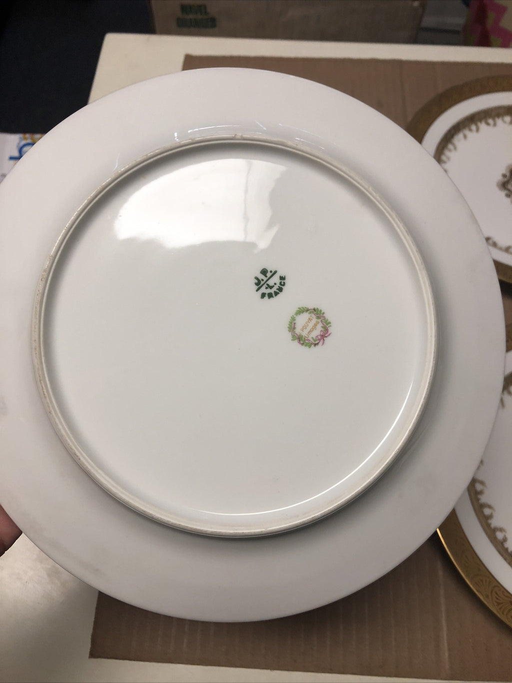 Vintage Lot Of 4 J.P.L. France J. Pouyat Limoges 8.5” SALAD PLATES Gold Design4